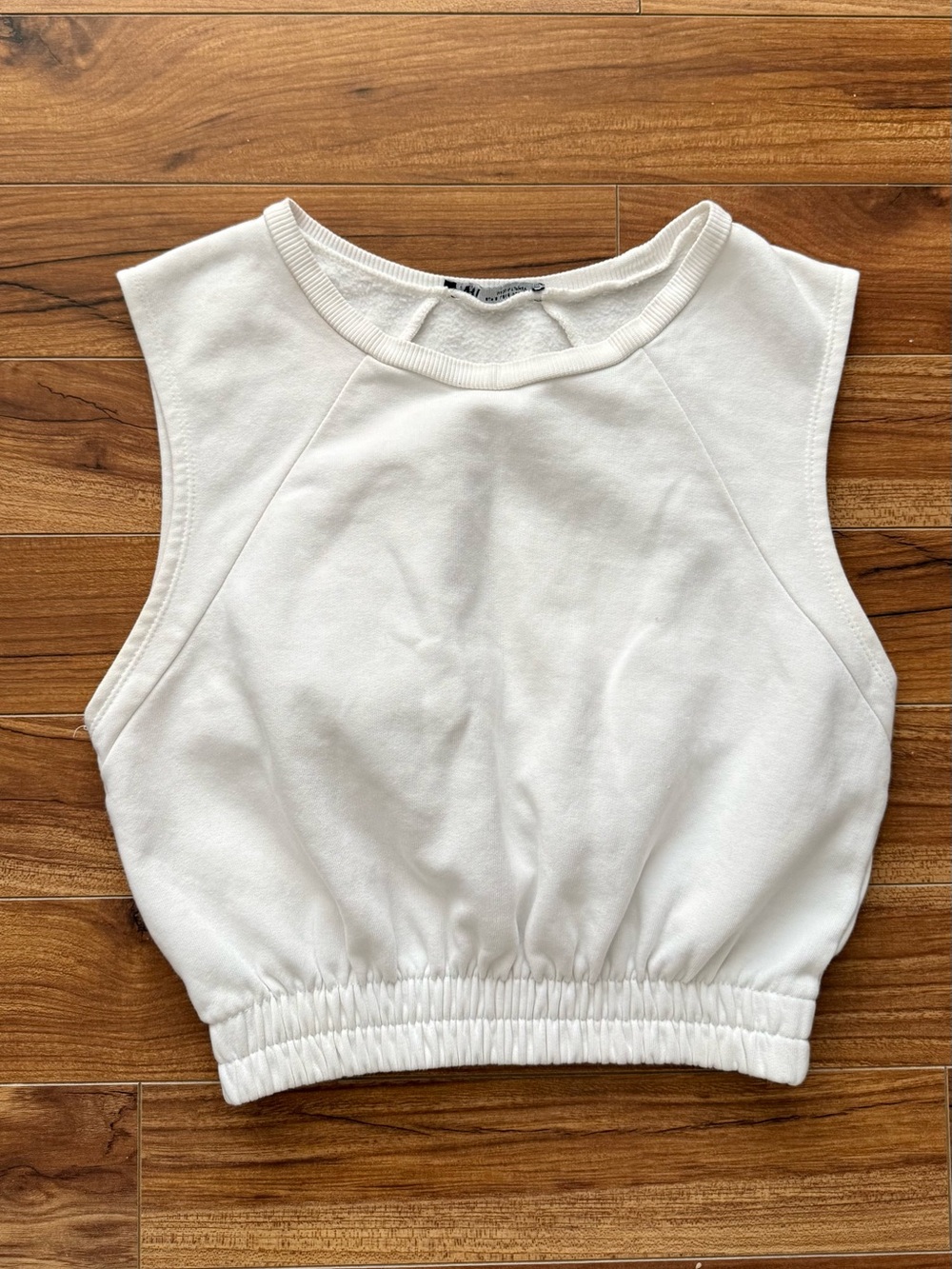 Zara White Sleeveless Fleece Crop Sweatshirt Tank Top Size S